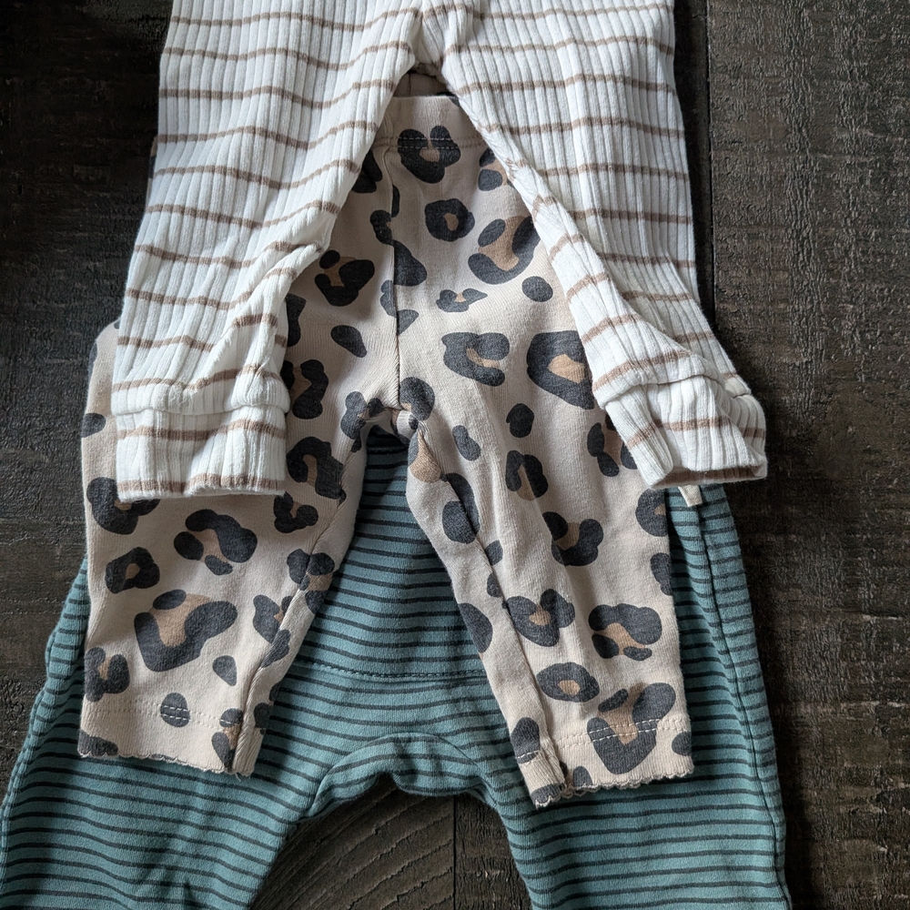 Striped and Leopard Baby Leggings Set 3 Pack 0-3months